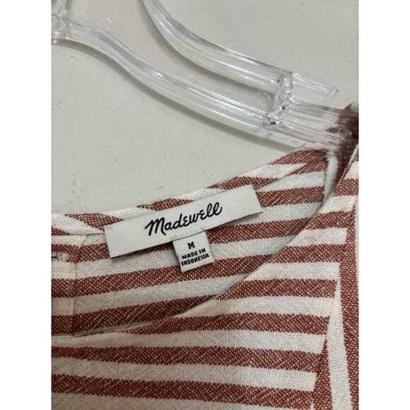 MADEWELL Linen Blend Sheath Dress Stripe Play Button Back Medium - Picture 5 of 7